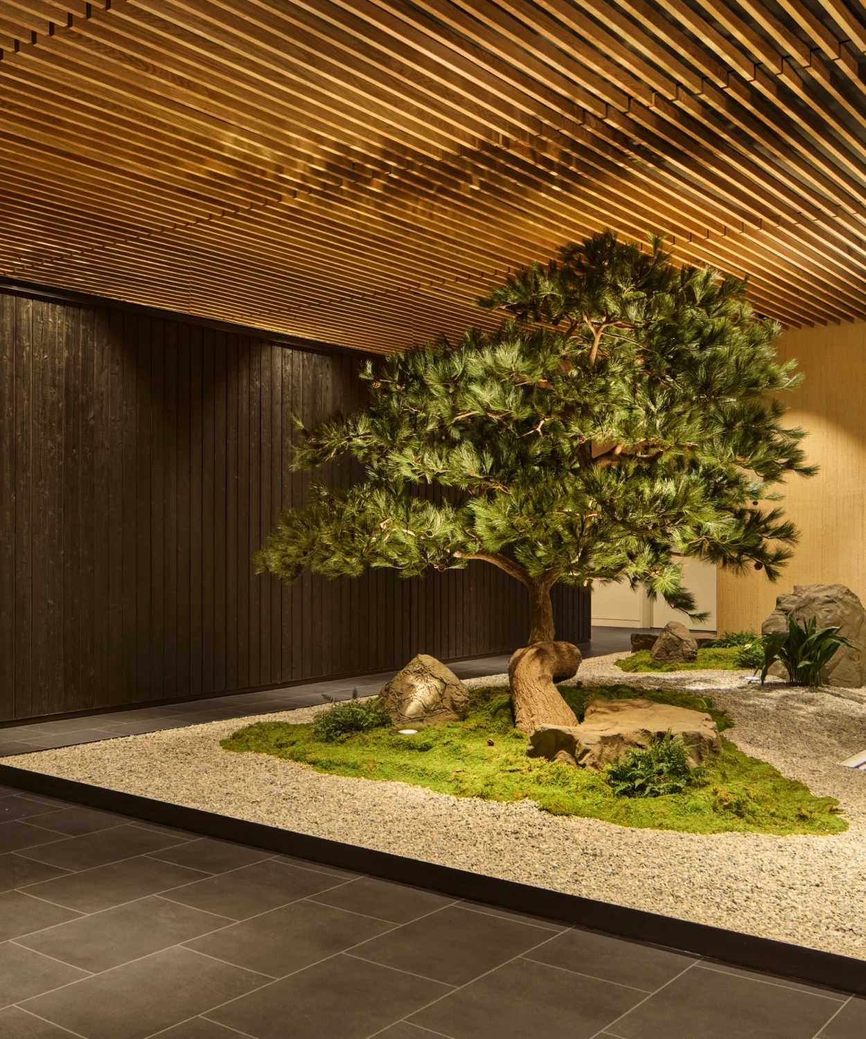 Clinic interior courtyard with zen garden