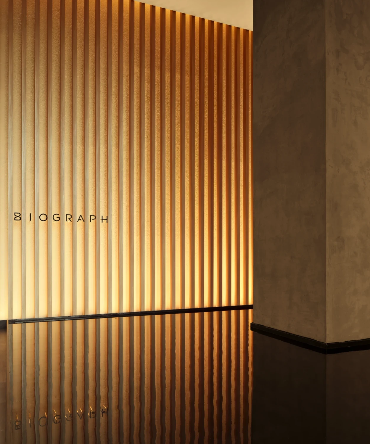 Clinic entrance with wooden slat wall design