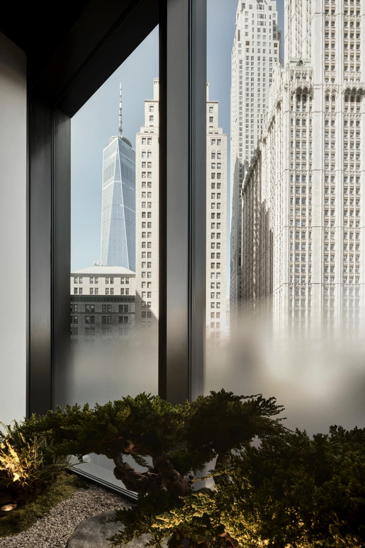 Clinic window view with Manhattan skyline